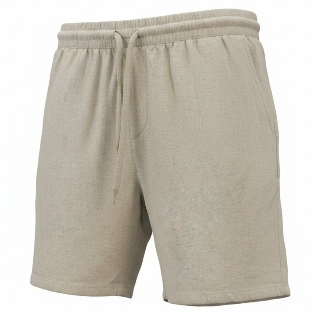 Zara Linen Blend Shorts Mens Large Kahki Tan Beige Drawstring Elastic Waistband
